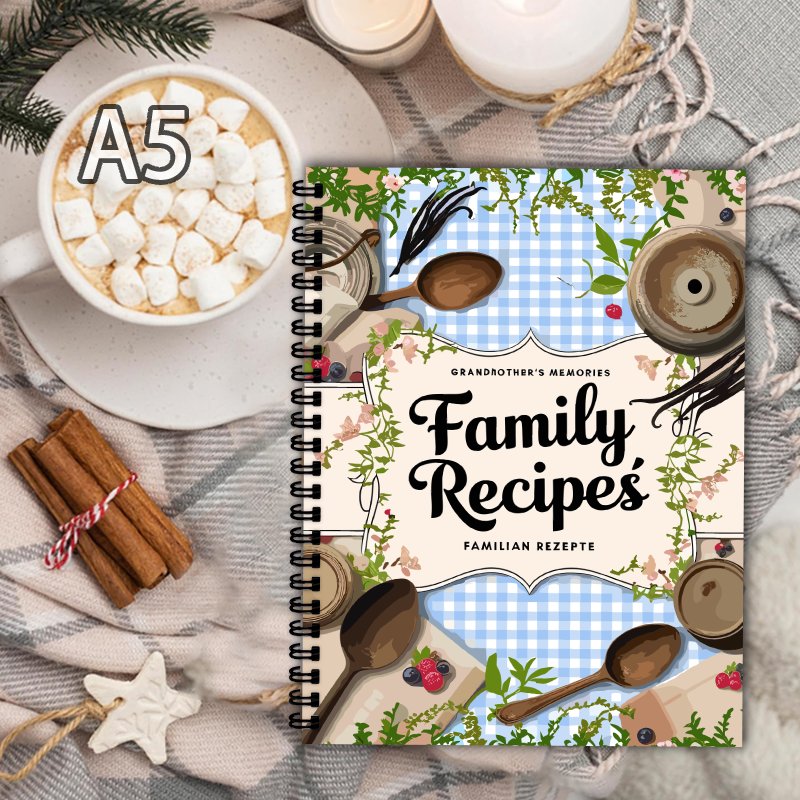 Home Cooking Book - Książka z przepisami A5, niebieska siatka,